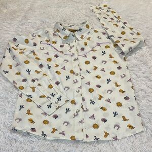 Wrangler Kids Western Print SNAP Down Shirt - Cream, Yellow, Purple SIZE L